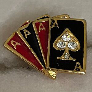 Vintage Blackjack Poker Aces Card Hand Brooch / Pin